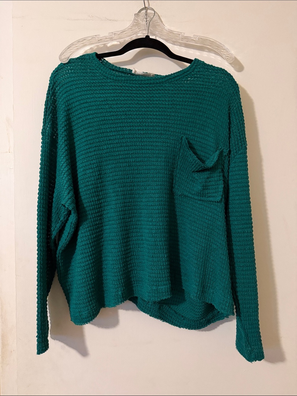 Zenana Outfitters Teal Textured Crewneck Sweater with Pocket